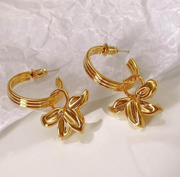 Baumelnde Ohrringe, Kronleuchter, Französisch, schlicht, Retro, INS, Blogger, Metallring, Goldblume, für Frauen, High-End-Chic, Sommer-Trend-Schmuck