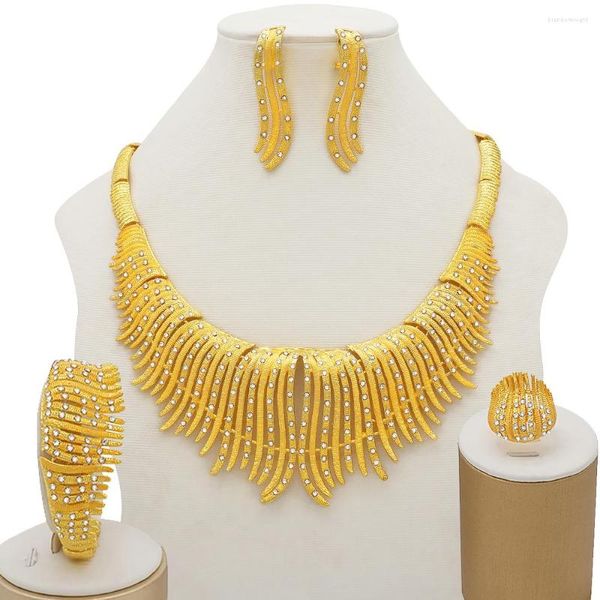 Halskette Ohrringe Set 2023 Big Fashion Shining Full Rhinestone Choker Drop Dangle Nigerian Party Jewelry