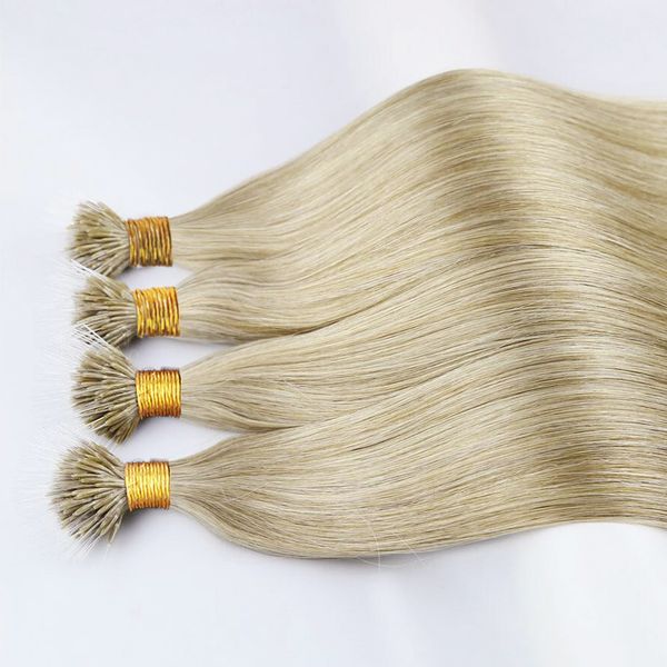 Dritto Nano Anelli Estensione Capelli Umani Capovolgo Remy Micro Beads Anello Pre Tipped Hair Extensions 1g/Strand 100g/pack 14-28Inch Colore Naturale 20 Colori Disponibili