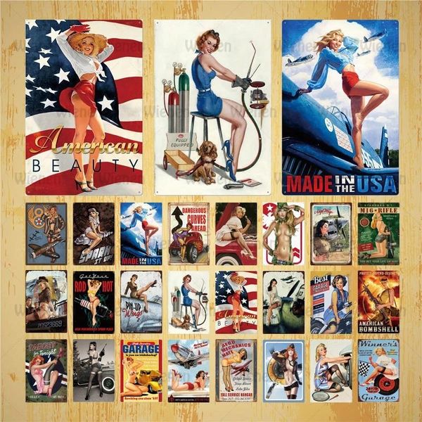 Targhe in metallo retrò Sexy Girl Art Painting Poster Vintage Home Decor Garage Auto Moto Aereo Aereo con Sexy Lady Wall Sticker personalizzato Decor Dimensioni 30X20 w02