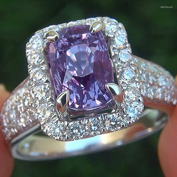 Fedi nuziali Anello femminile a doppio strato con artiglio di tigre quadrato viola con zirconi Gioielli regalo di moda europea e americana