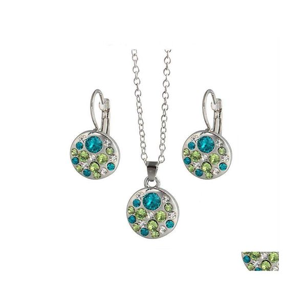 Orecchini Collana Set di gioielli in cristallo per donna Set di collane rotonde Parure Bijoux Femme Fidanzamento Festa di nozze Drop Delivery Dhocw