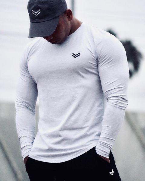 Herren T-Shirts Langarm T-Shirt Männer Einfarbig Baumwolle Bodybuilding Unterwäsche Shirts Frühling Jogger Sport Muskelübung 3XL 230214