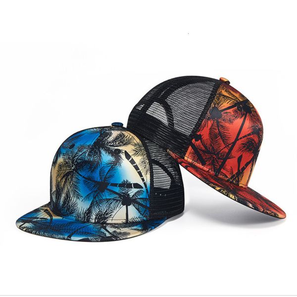 Beanieskull Caps Coconut Tree Hip Hop Hat Mulheres Mesh Mesh de verão Bapa respirável para adolescentes Crucker azul vermelho 230214