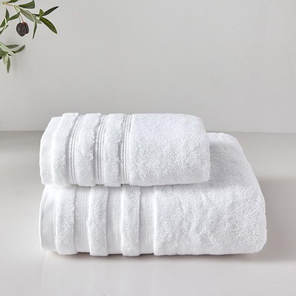 Asciugamano 2pc Set Cotone a fiocco lungo di alta qualità Solid White Face Bath Washcloth Big Beach Toalla For El Home Bathroom Textile