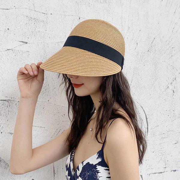 Chapéus de aba larga New Summer Women Women Sunshade Baseball Cap -ladies Dome Round Top Top Peaked Straw Hats Feminino Protele solar ao ar livre Caps Sun Caps R230214