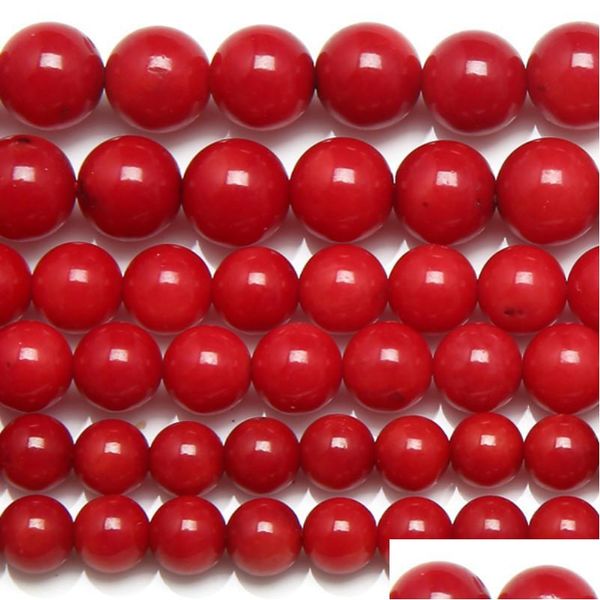 Stein 8 mm natürliche rote Koralle runde lose Perlen 15 Stränge 5,5 mm Auswahlgröße für Schmuckherstellung Drop-Lieferung Dhgarden Dhmfh