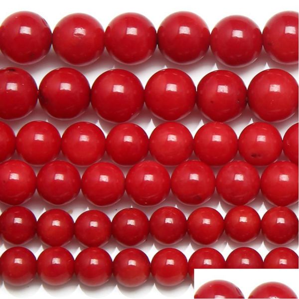 Pietra 8mm di corallo rosso naturale perline sfuse rotonde 15 fili 5,5 mm scegli la taglia per gioielli che fanno drop delivery dhgarden dhmfh