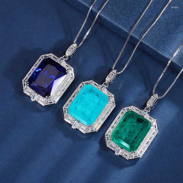 Kolye Kolyeler Eyika Dikdörtgen Simüle Safir Emerald Paraiba Tourmaline Büyük Kolye Kadın Düğün Takı Füzyon Taş Taşlı