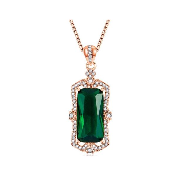 Collane con ciondolo Pietra verde Smeraldo Collana di diamanti Fascino Pendenti da sposa per feste per le donne Gioielli di lusso Sier Drop Delivery Dh7Mc