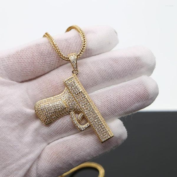 Anhänger Halsketten Bling 5A Zirkonia CZ Gun Halskette mit Franco Kette Voll gepflastert Hip Hop Iced Out Schmuck für Jungen Männer