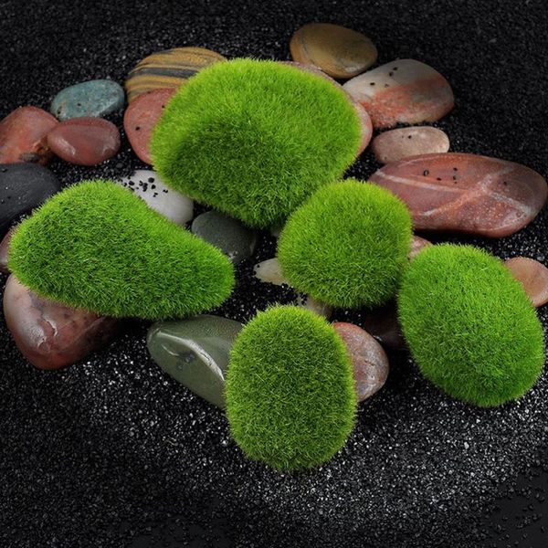 Figuras decorativas Objetos 5pc/Conjunto Artificial Moss Fuzzy Stones Micro paisagem Decoração Diy Grass Aquário Aquário Planta de jardim Mossy St St St.