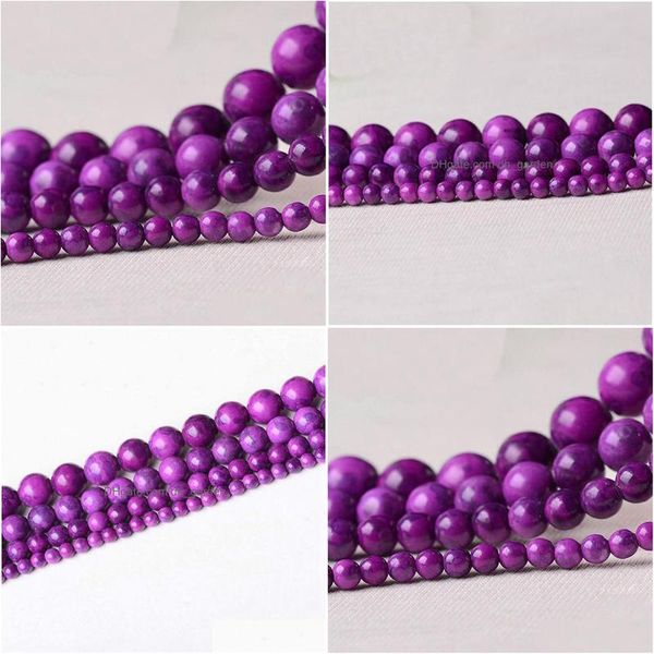 Stein 8 mm hochwertige natürliche lila Sugilith-Perlen rund lose 4 mm 6 mm 10 mm 12 mm DIY Halskette Armband Schmuckherstellung Tropfen Dhgarden Dhxbc