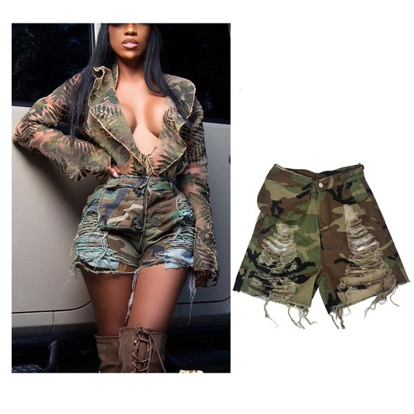 Shorts femininos Chegada de alta qualidade Moda de verão Casual camuflagem camuflete cargo bolso de bolso de bolso para mulheres 230214