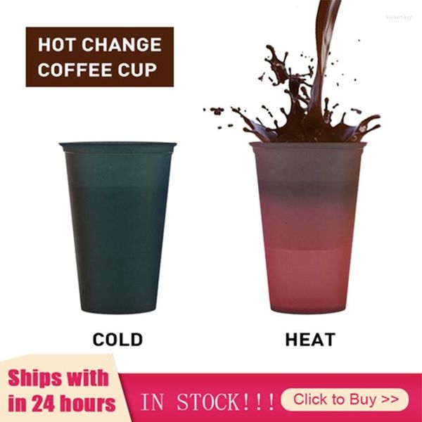 Fincan tabakları sıcaklık büyülü renk değiştirme renkli soğuk su değiştiren kahve fincanı kupa şişeleri pipetlerle 473ml / 16floz