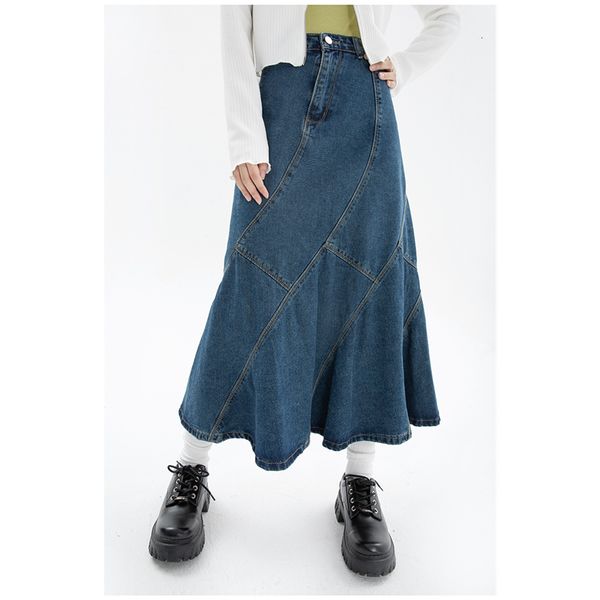 Saias de verão Vintage Blue Mulheres jeans Salia de trompete de streetwear Casual Irregular High Salfs Long Mermaid Jean Skirt 230214