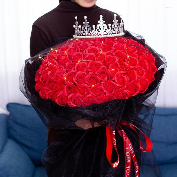 Dekoratif Çiçekler 99 Kırmızı Güller Buket Sabun Çiçeği 520 Sevgililer Günü Kız Arkadaş Teklif İtirafı Doğum Günü Simülasyon