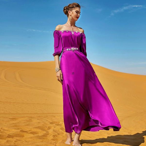 Roupas étnicas sexy mulheres árabes muçulmanas garras de calda meia maxi maxi diamantes com cinto kaftan 2023 partido elegante