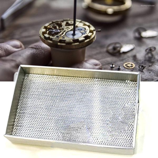 Kit di riparazione per orologi Vassoio per asciugatura delle parti Piastra per asciugatrice Piccolo organizzatore Telaio in alluminio Strumento per la pulizia della rete in acciaio