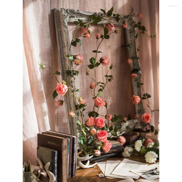Flores decorativas Simulação de videira rosa Vinha de vinha rattan arranjo de casamento Arco artificial arco de artes de decoração de arte em casa Lay Out Lay Out