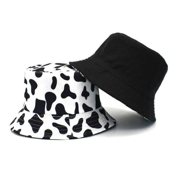 Широкие шляпы Brim Black Solid Dots Buckte Hat Hate Cotton две боковые ношения коровьи печатные изделия Simple Bobs Fashion Men Women Beach Fishing Panama Cap R230214