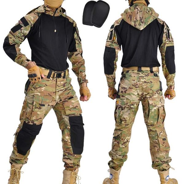 Tute da uomo Uniforme militare Multicam Camicia da combattimento dell'esercito Pantaloni tattici con imbottiture Tuta mimetica Abbigliamento da caccia AttrezzaturaMen's Men'sMe