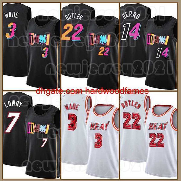 2023 New City Black Jimmy Butler Maglie da basket Tyler Herro Dwyane Wade Kyle Lowry Duncan Robinson Blue White Edition Camicia 14 3 22 55 7