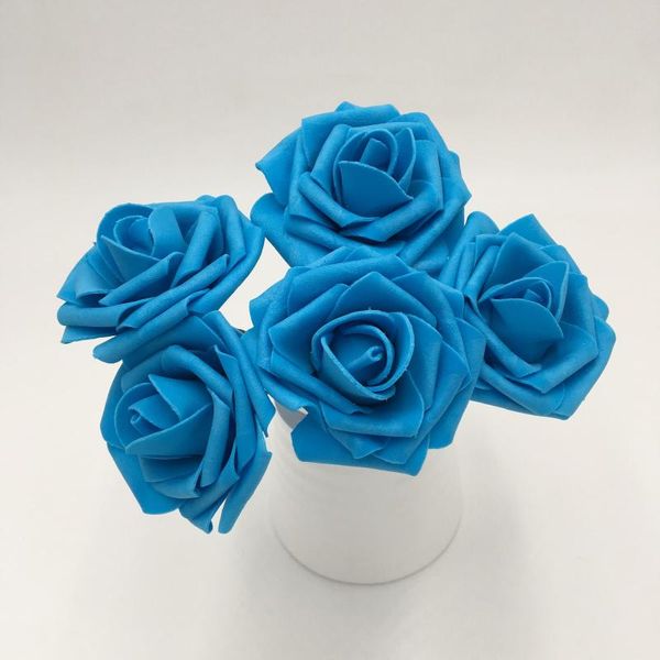 Dekoratif Çiçekler Turkuaz Mavi Güller Yapay Düğün 8cm Sahte 100 STEMS Masa merkezinde lnpe015