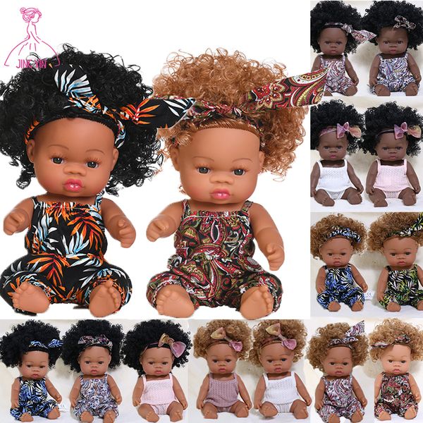 Dolls 35cm Reborn American Reborn Black Baby Bath Jogo Completo Vinil Vinil Nascido Toy Girl Girl Presente de Natal 230213