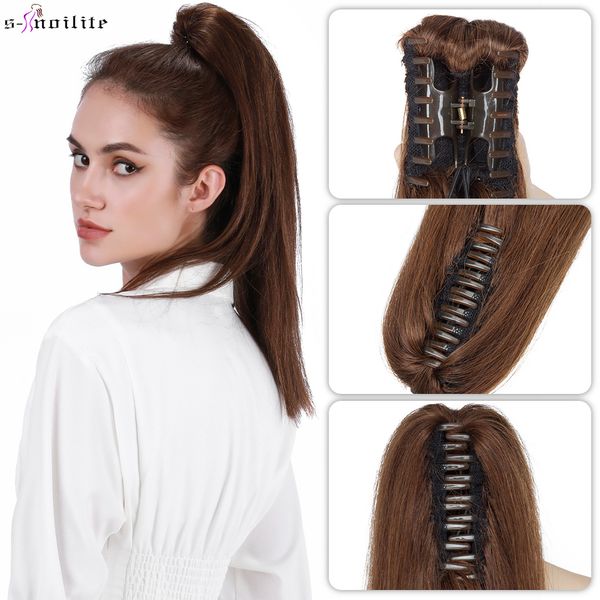 Haarband Snoilite Schwanz Mensch 1422 Zoll Klaue Clip in gerade Natur Schwarz Blond Braun Damen Stück 230214