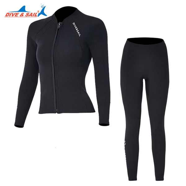 Mute Mute stagne DIVE SAIL Muta 2mm Premium Uomo Donna Pantaloni bagnati Giacca divisa Pantaloni Neoprene Costumi da bagno Nero Resta caldo Muta da sub Surf 230213