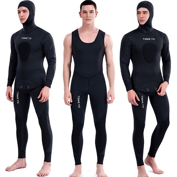 Roupas de mergulho secas tenmunuits neoprene merda de mergulho Merda de mergulho 35 mm Homens de inverno Homem capa Surfando zíper frontal snorkeling spearfishing mai