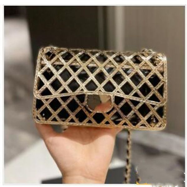 2022Ss Trend Luxus Flap Bags Top Gold Metall Hohl gewebt Gefüttert Reißverschluss Ledertasche Classic Check Chain Messenger Bag Senior Designer Damen Mini Schulterhandtasche