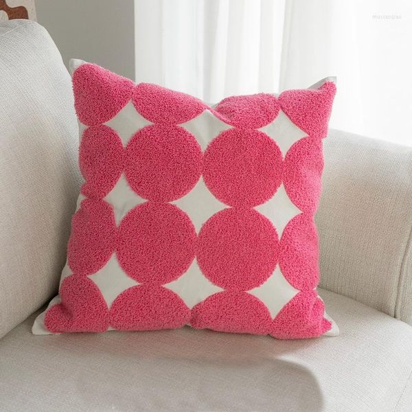 Подушка Dunxdeco Chic милый 3D розовый кружовый обложка декоративная корпус геометрический диван