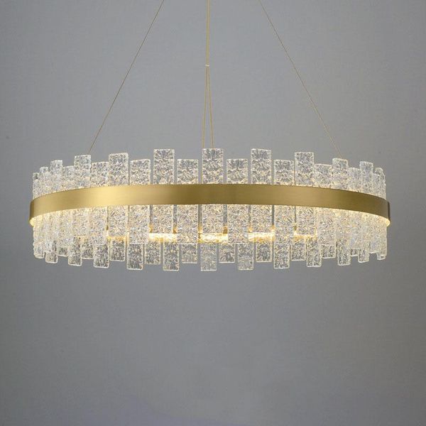 Lâmpadas pendentes iluminação de lustre de cristal LED para sala de estar feita de eletroplicar aço inoxidável ouro 110V / 220V Esposcendente de luz
