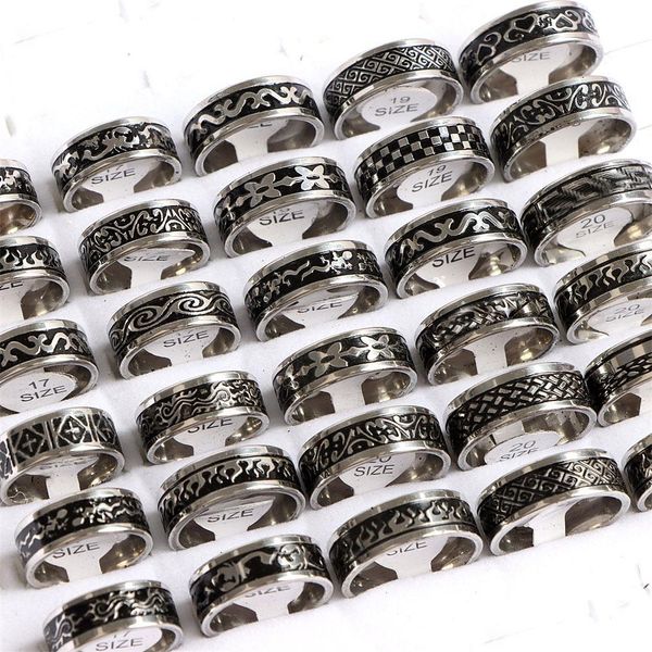 Cluster Ringe Mode Retro Schwarz Tropfen Öl Edelstahl Schmuck Für Frauen Männer Mix Muster Eidechse Skorpion Flamme Dhqye