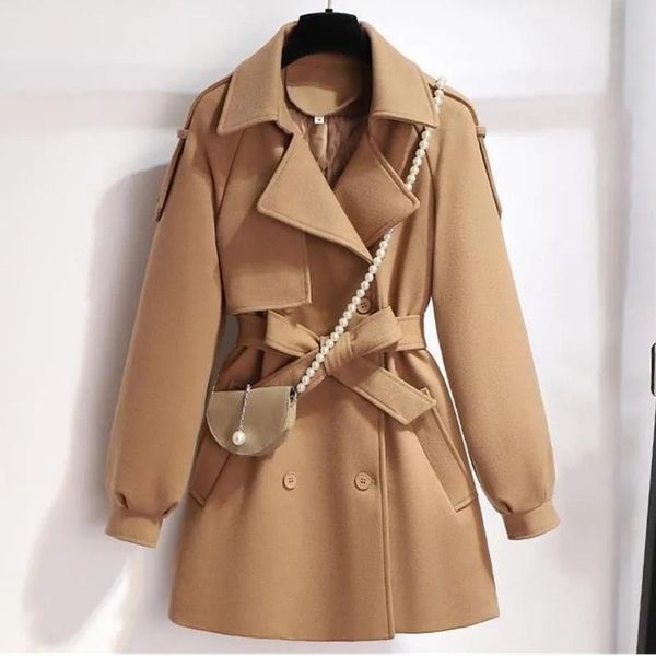 Misto lana da donna Giacca taglie forti Donna 2023 Cappotto autunno inverno Capispalla femminile Giacca a vento corta Top manica lunga Cappotti neriWome