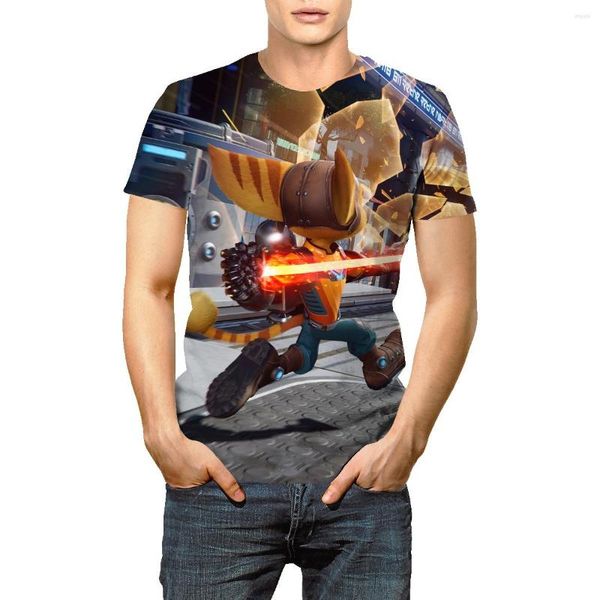 Мужские рубашки T Ratchet и Clank Cool Diprery Graphic для мужчин Летняя мода повседневная хип-хоп Harajuku Печать с коротким рукавом