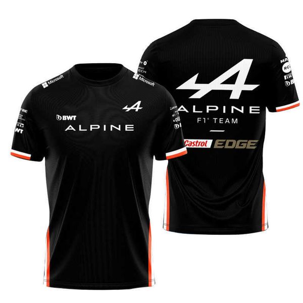 Camiseta masculina 2023 nova moda F1 Fórmula 1 Equipe de corrida Espanha Alpine Summer Design 3D Alonso Top Crianças Crianças Mangas curtas Mulheres 645