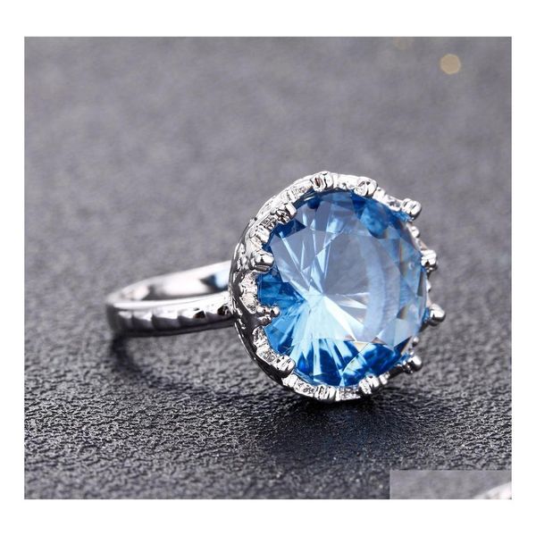 Anelli a fascia Pietra preziosa blu Matrimonio Donna Gioielli di marca con dito per anello di cristallo creato Consegna a goccia Dh2Ry