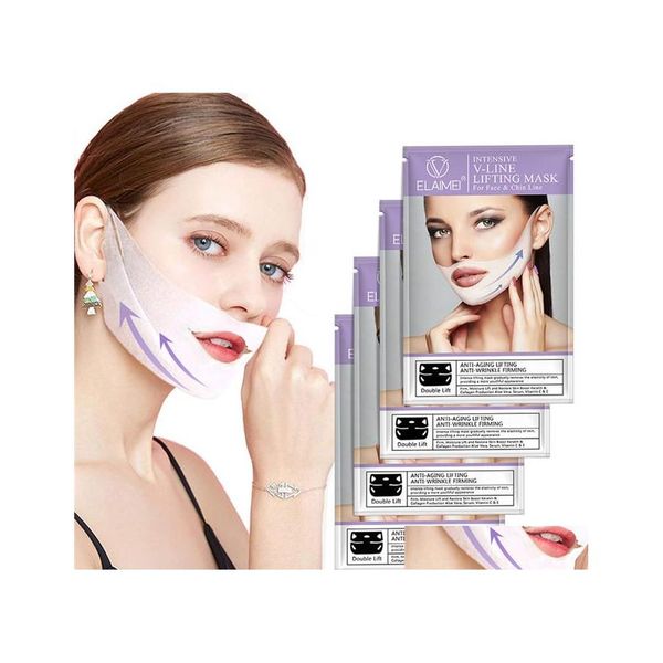 Andere Gesundheitsschönheitsartikel Elaimei V-förmige Gesichtsmaske im Ohrschlaufenstil 3D-Vline-Lifting Straffendes Gesicht Kinn Wange straffen Puffi reduzieren Dhrfo