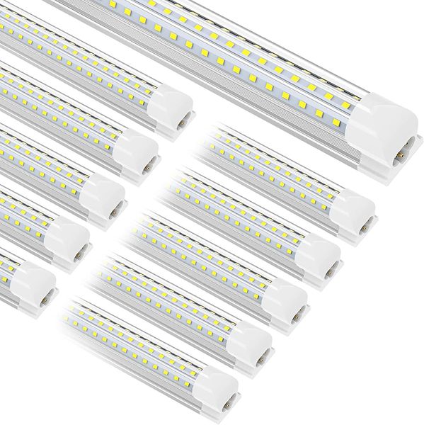 (10 пакетов) 8-футовой светодиодный светодиодный светильник, 90 Вт, 5000 тыс. Дневной свет, белый, высокий выход T8 встроенные светильники, D Shape 3 Row, 8-футовые соединительные фонари для гаража для мастерской гаража