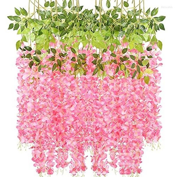 Flores decorativas 6 pacote de 3,6 pés Wisteria pendurada Garland Silk Vine Flower para jardim de casamentos Decoração de casa ao ar livre