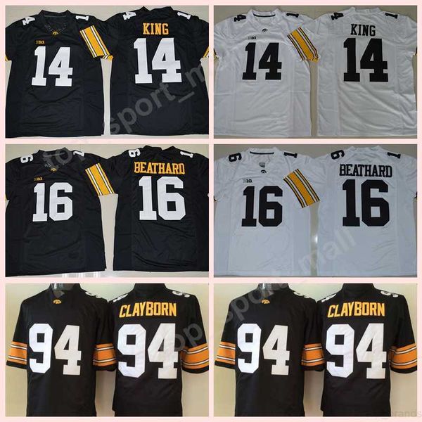 Nome personalizado Número de Iowa Hawkeyes Jerseys NCAA Futebol da faculdade 14 Desmond King Jersey 16 CJ Beathard 94 Adrian Clayborn costurou Black White