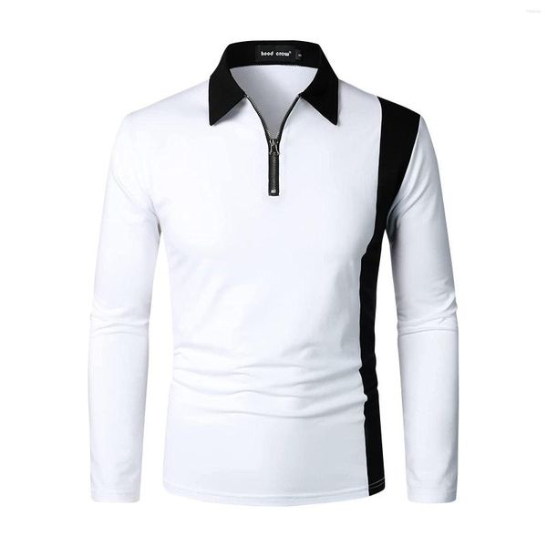 Camisetas de camisetas masculinas Moda combinando com lapela de lapela de lapela longa blusa de rua de primeira cor de lapidação de duas cores