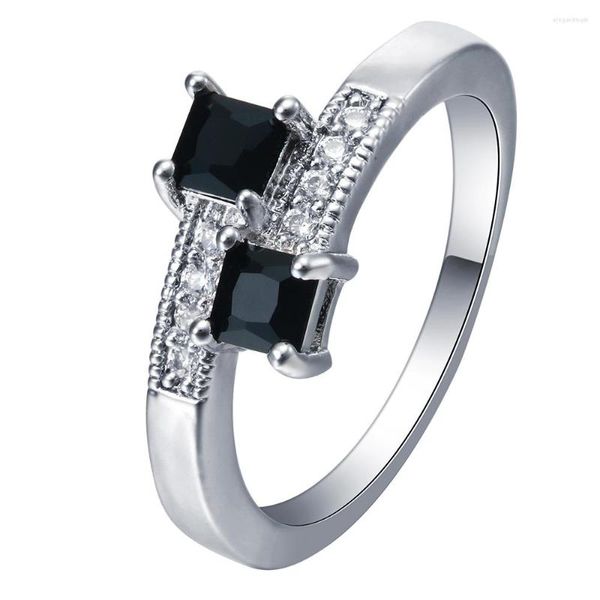 Anéis de casamento Moda Moda Black Zirconia Stone Square Silver Plated for Women Engagement Girls Gift's Valentine's Fin fofinho lindo jóias