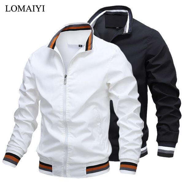 Jaquetas masculinas jaqueta de outono masculino casaco listrado de primavera sobre tamanho masculino windbreaker branco casual casual homem bombardeiro verão bm335 230214