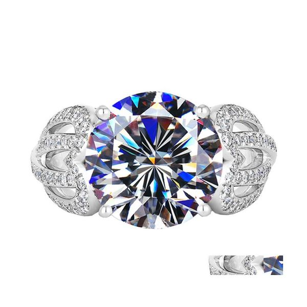 Mit seitlichen Steinen, großer runder Kristallstein-Ring für Frauen, Hochzeit, Brautring, Luxus-Verlobungsfeier, Jubiläumsgeschenk, großes Dro Dhgua