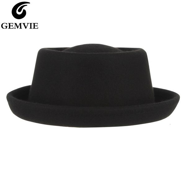 Chapéus de aba larga Bucket Gemvie Classic 100 Wool Soft Felt Pork Fedora For Men Mulheres Vestido Curvo do Inverno outono 230214