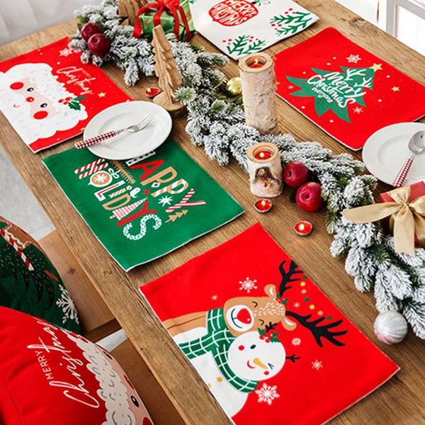 Tischsets „Merry Christmas“, hitzebeständig, Tischset, Teller, Matte, Kissen, isoliert, für Kinder, Baum, Weihnachtsmann, Schneemann, Küche